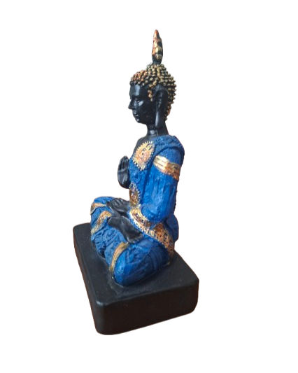 Statue Bouddha Thaï Bleu en Résine – Sérénité & Harmonie