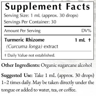 Thumbnail: Supplement Facts and suggested use information for Turmeric Tincture.