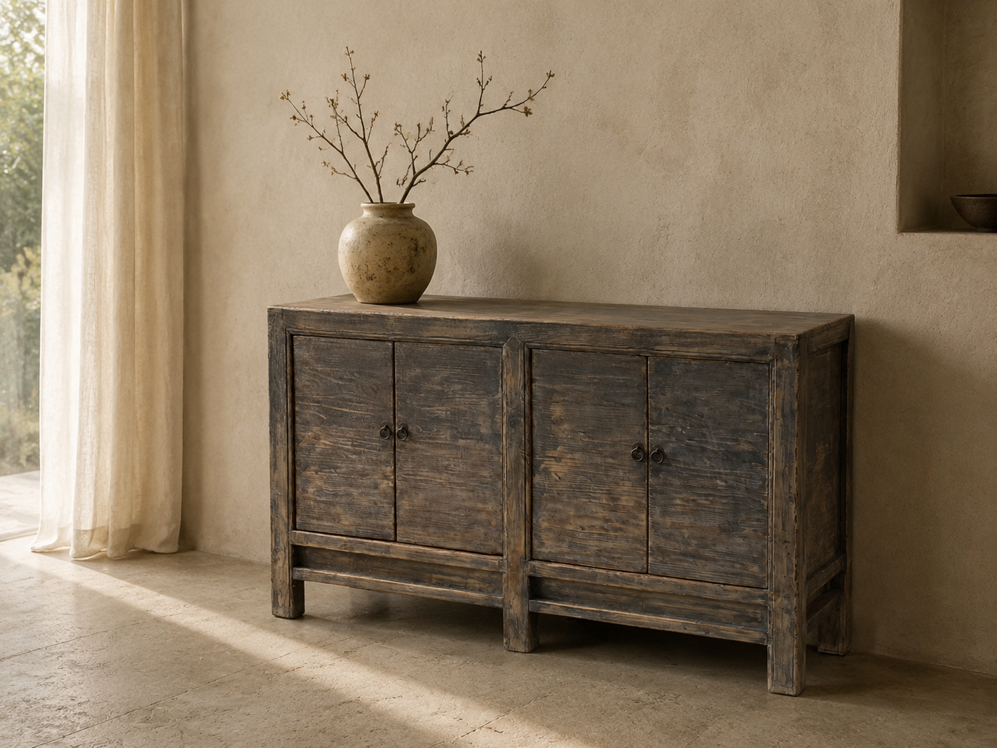 Buffet meuble bas Chinois ancien orme recyclé vintage wabi sabi