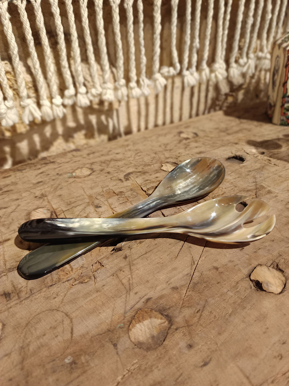 Miniature : Couverts en corne marbrée blonde