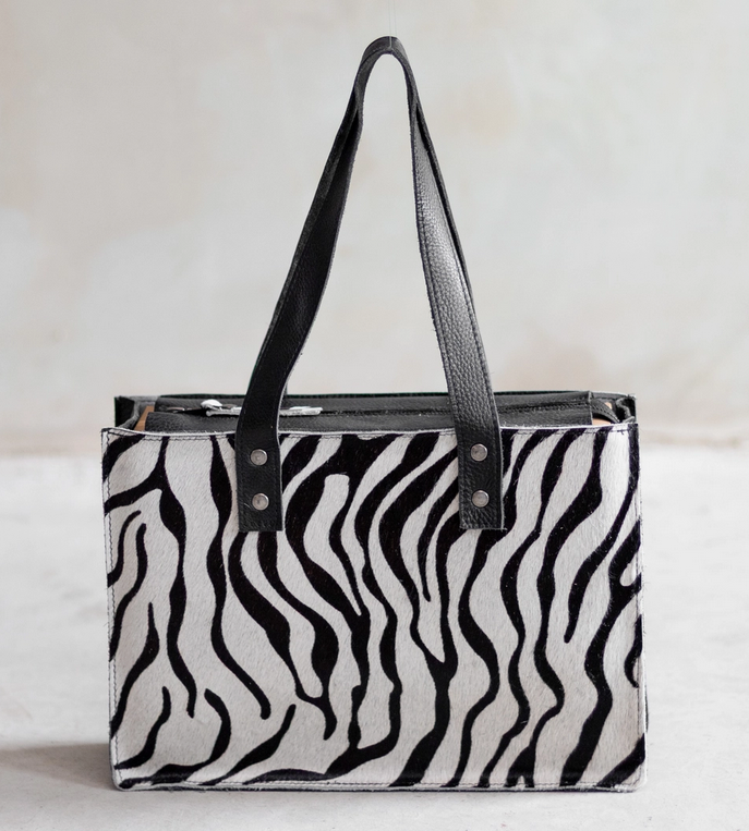 Sac à main shopper cuir véritable zèbre chic original