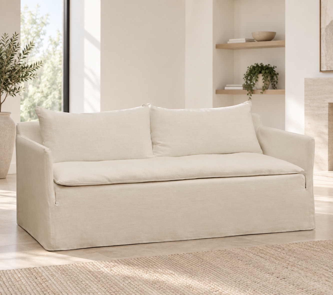 Canapé Gabrielle Lin naturel blanc d'ivoire Beige et bleu