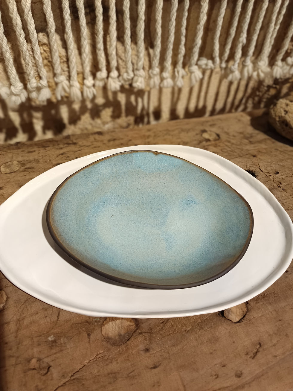 Miniature : Assiettes en grès noir émaillées Bleu turquoise cuivré