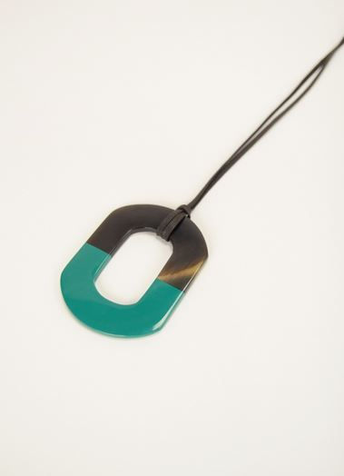 Miniature : Pendentif collier corne laqué vert émeraude chic original