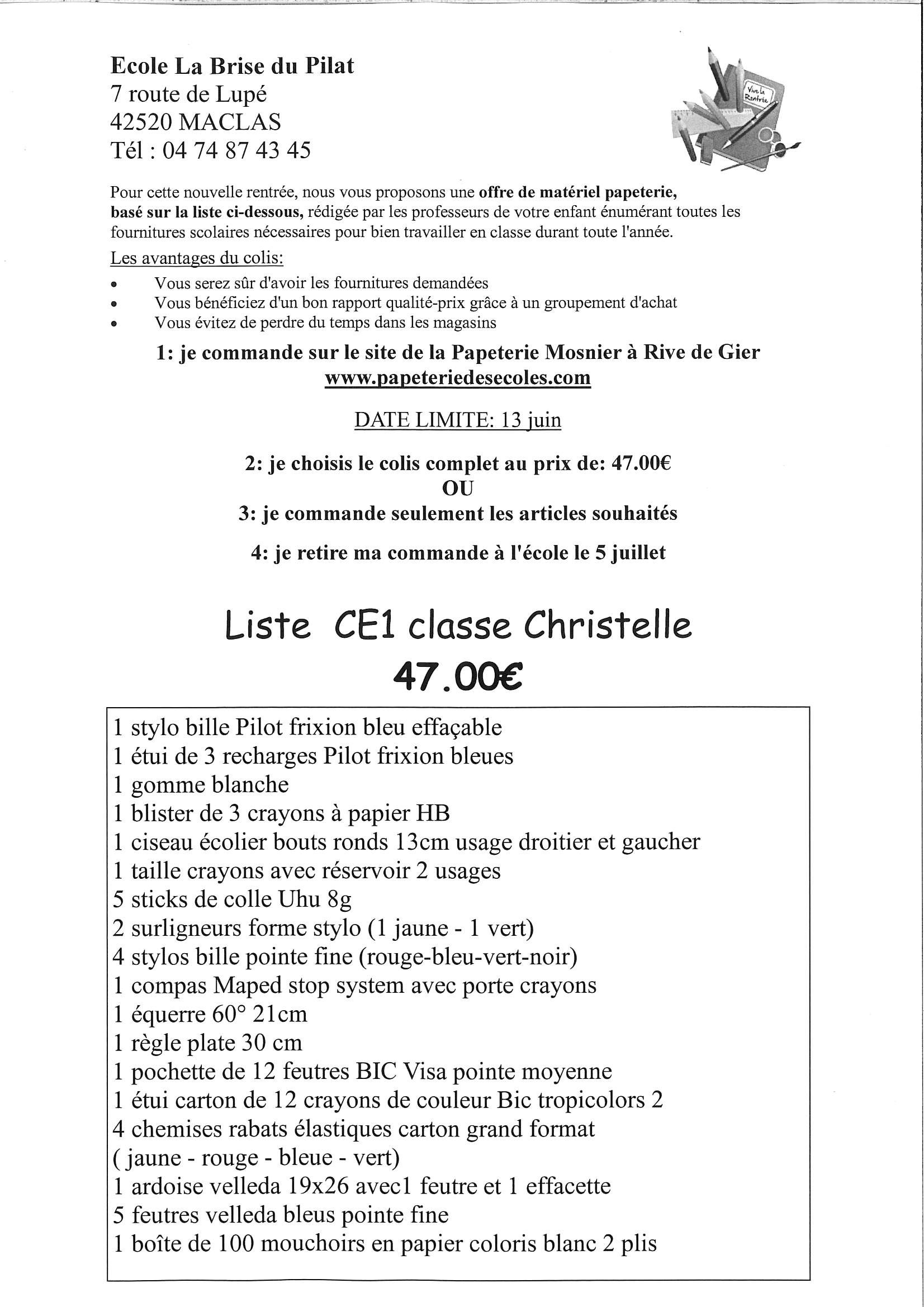 Liste complète CE1 Christelle