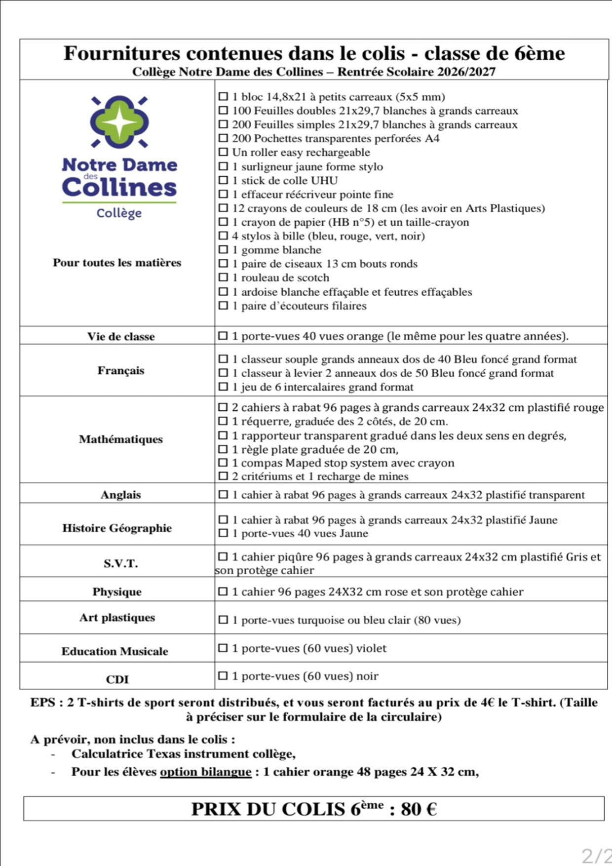 Liste 6ème Collège des Collines