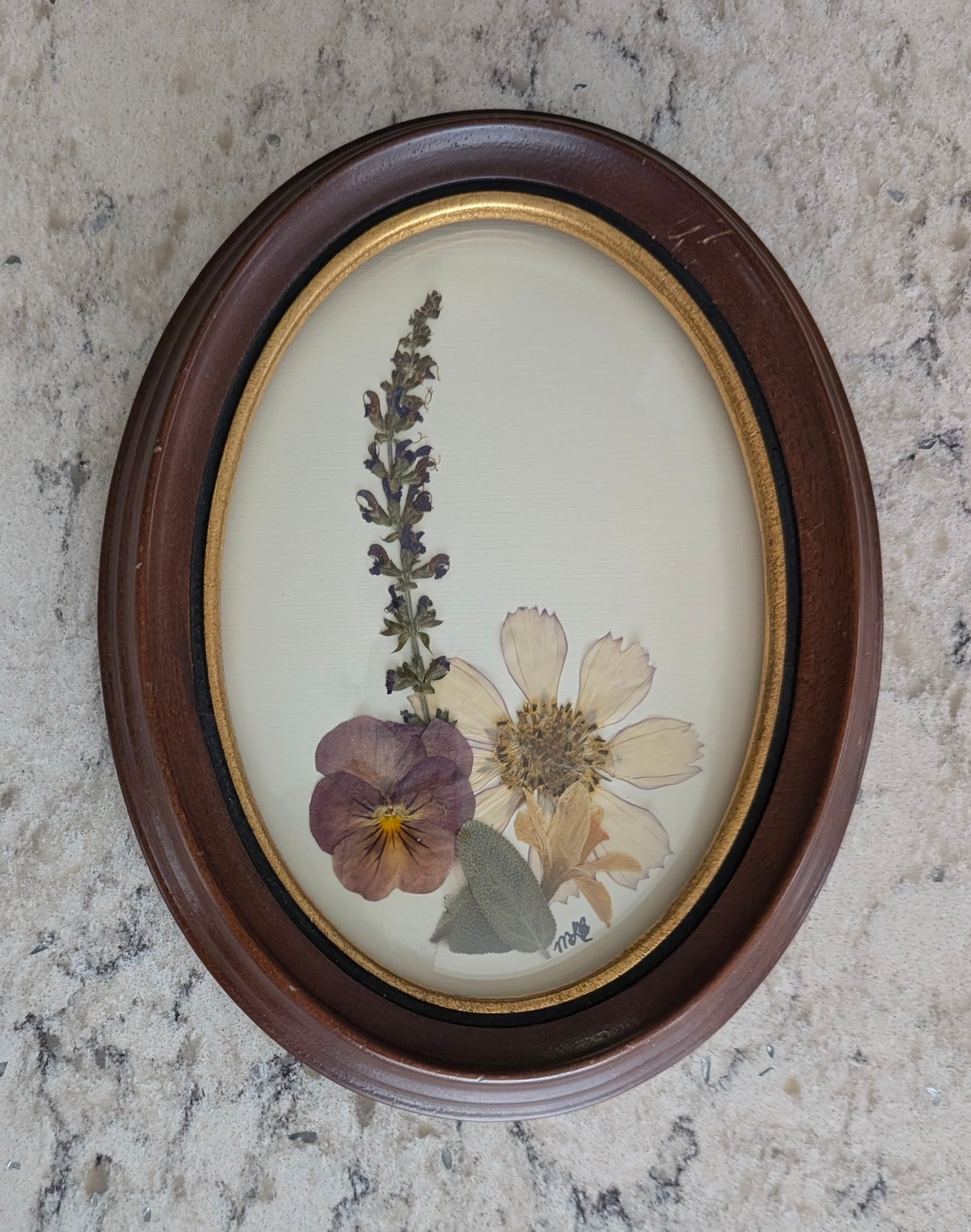 Vintage Bubble Glass Pressed Flowers