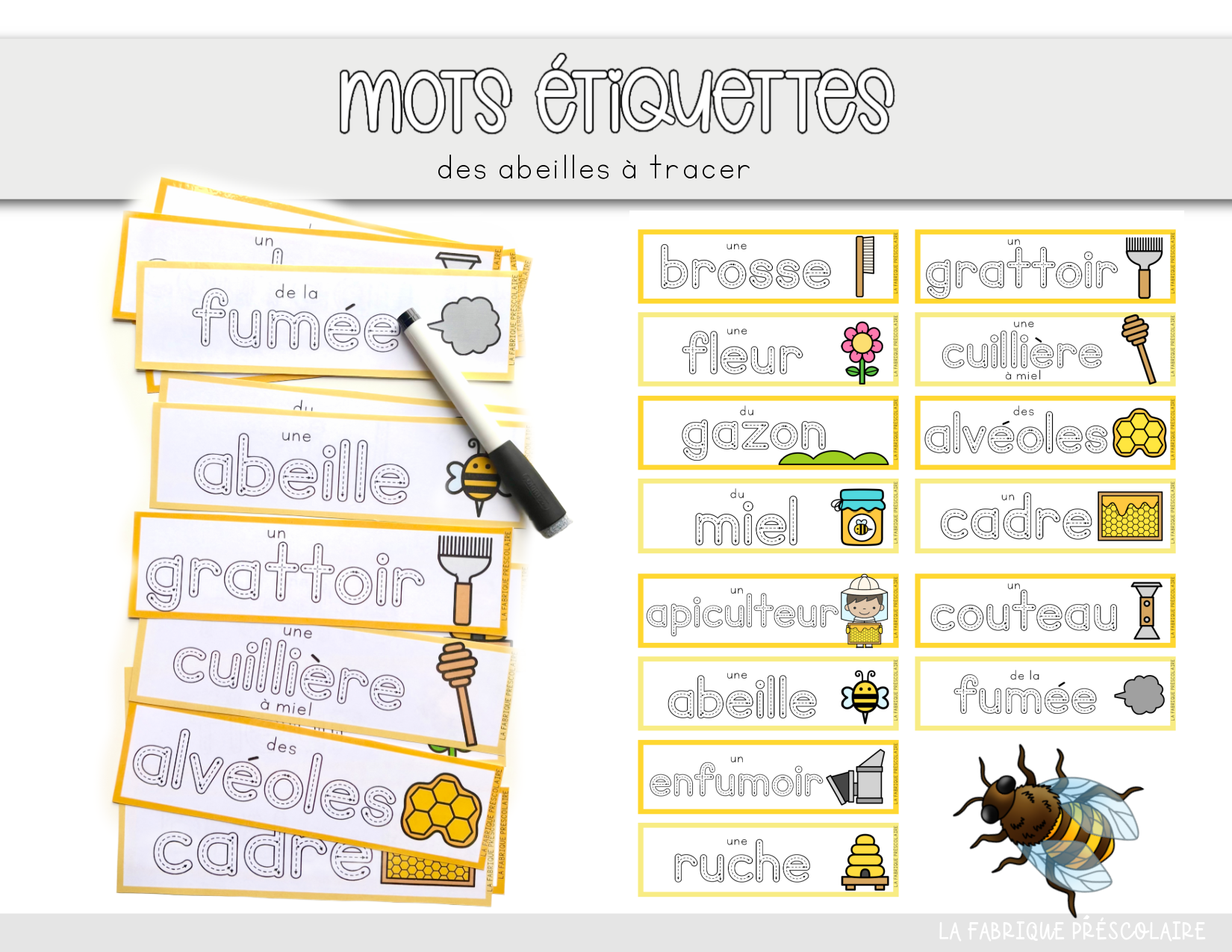 Mots étiquettes sur les abeilles à tracer