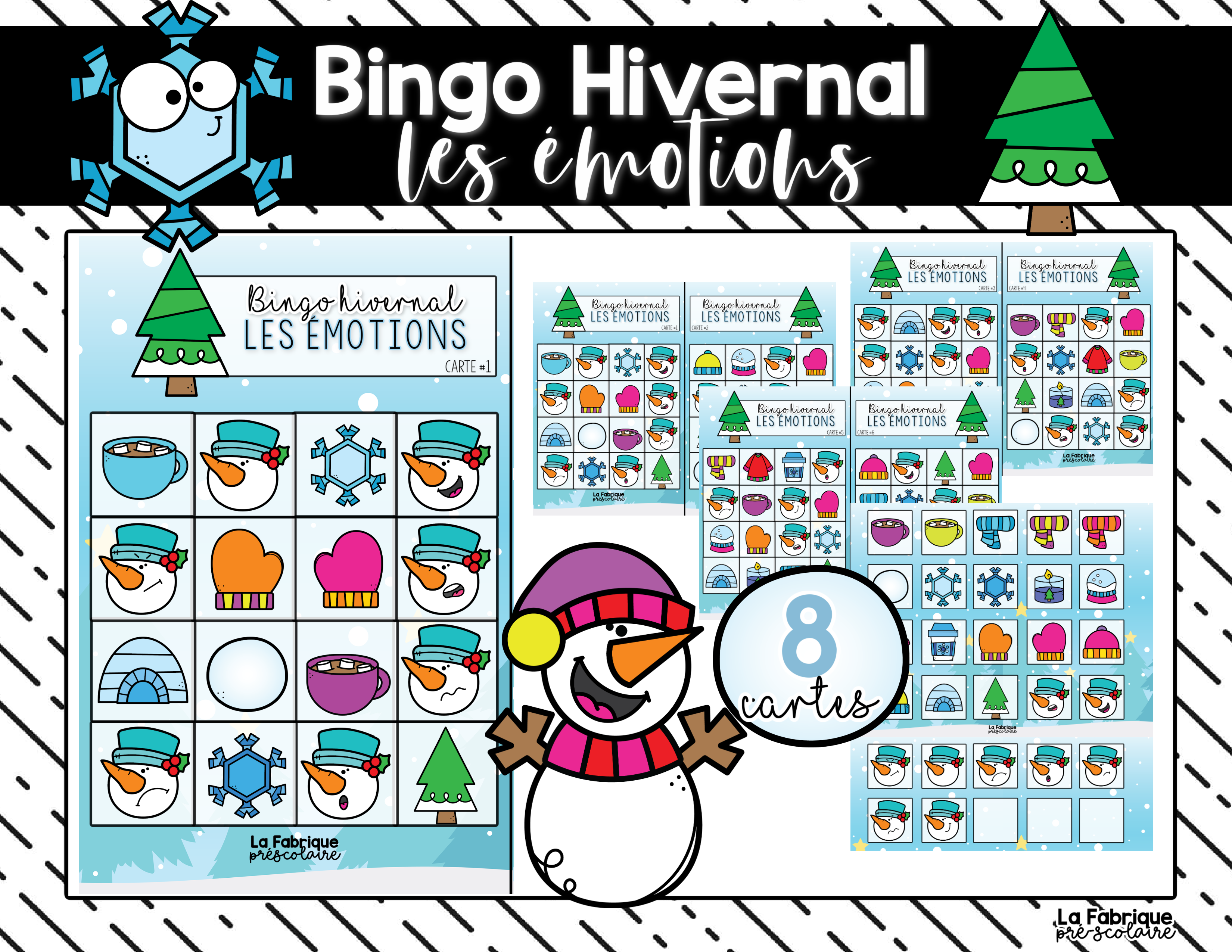 Bingo hivernal les émotions du bonhomme de neige