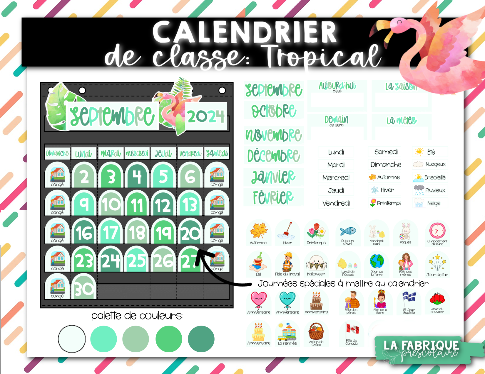 Calendrier de classe à pochette thème tropical