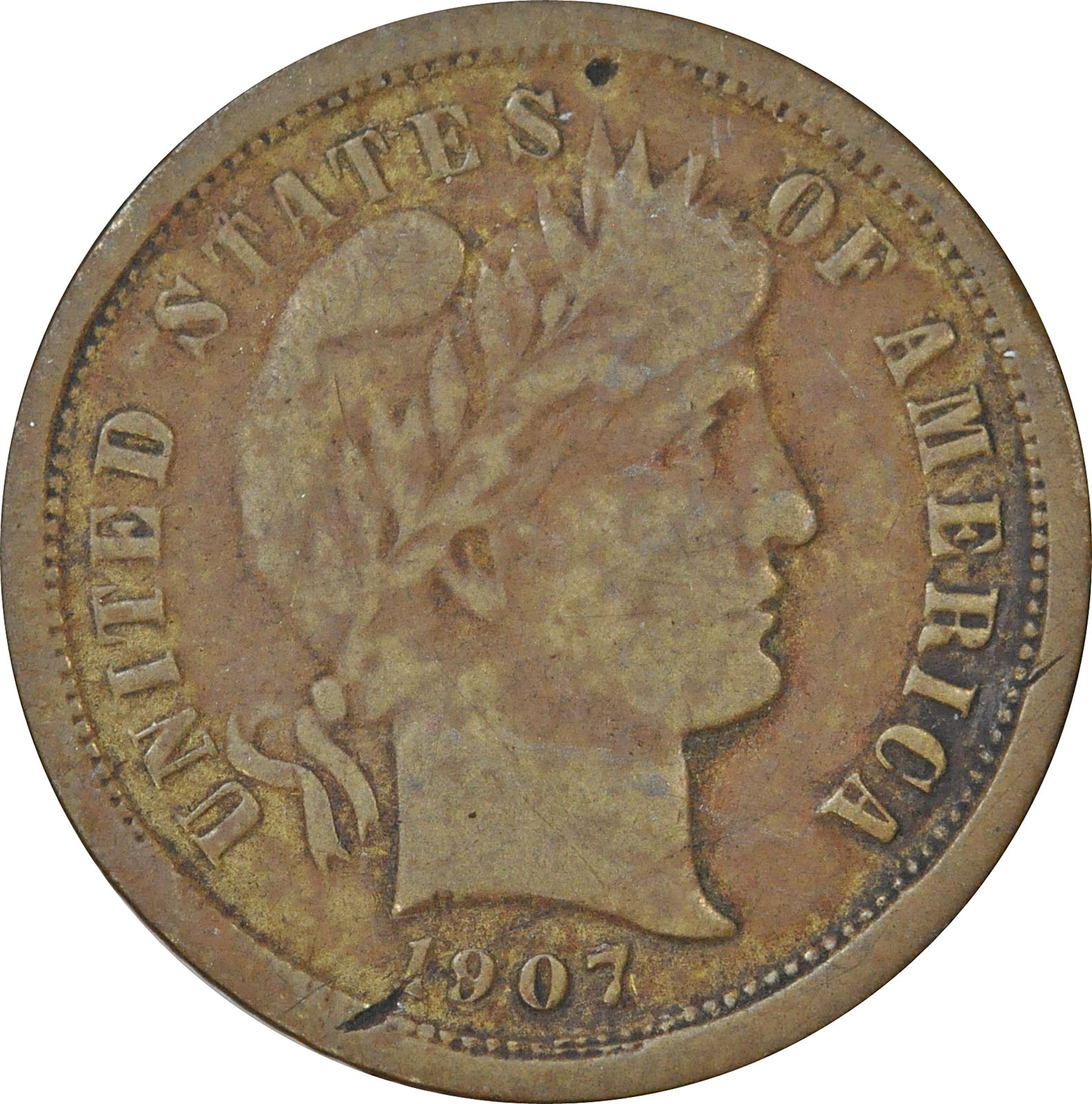 1907 TD.1-TD.C. Barber dime contemporary counterfeit