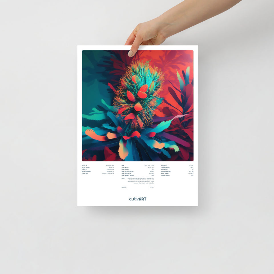 Hand holding an A3 CultivART Banksia Poster