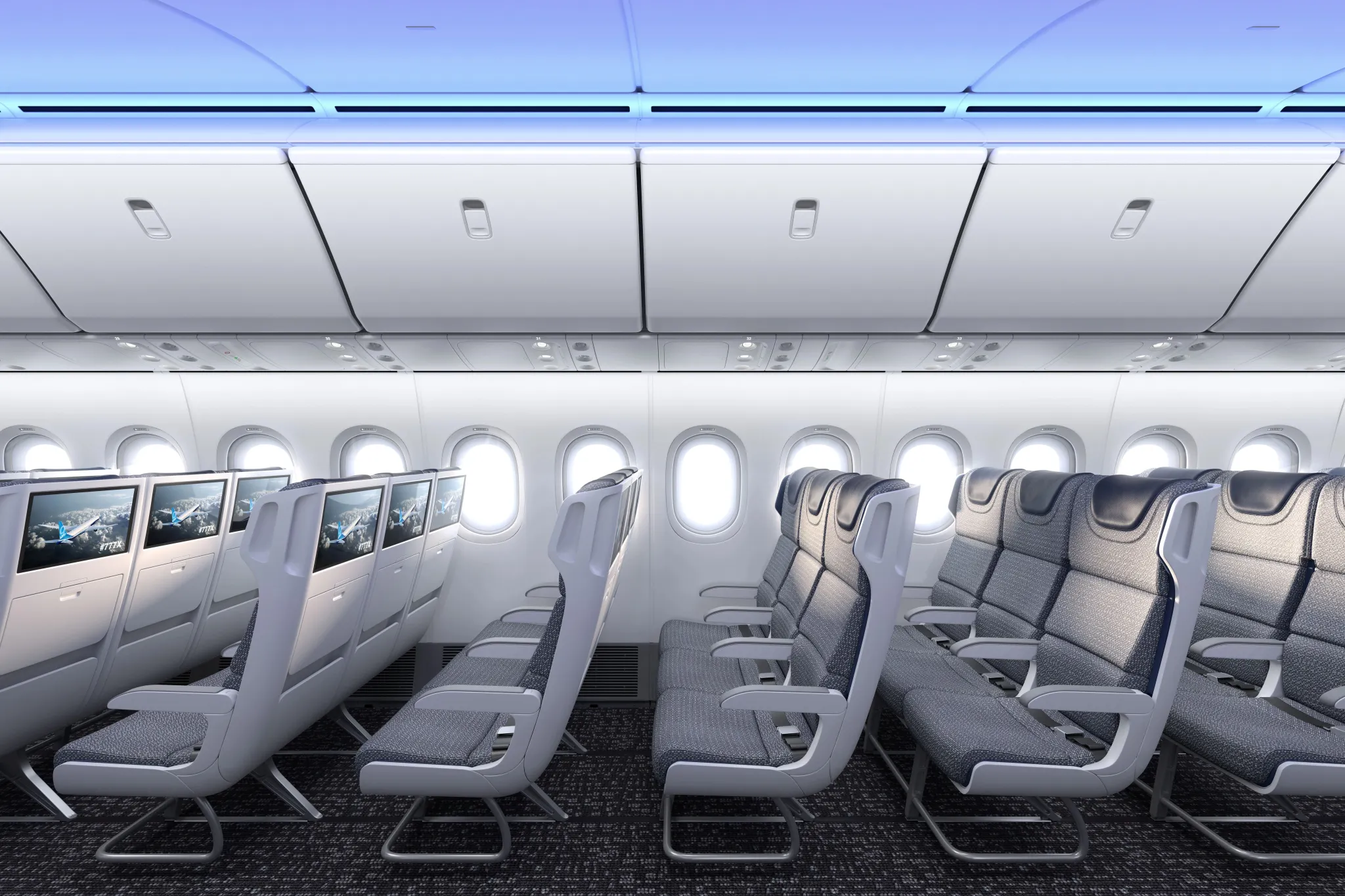 interior of 777X economy cabin class