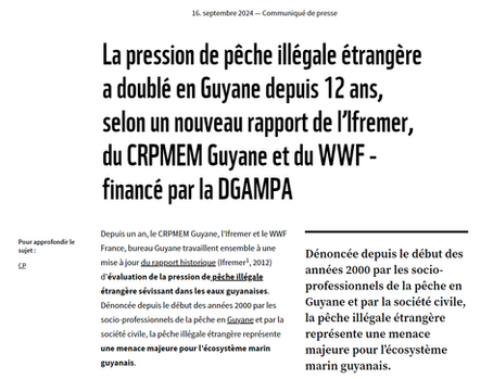 Un rapport de l'Ifremer, du CRPMEM Guyane et du WWF confirme la forte augmentation de la pêche illégale dans les eaux guyanaises