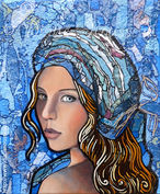 portrait femme turban technique mixte Diane Rousseau