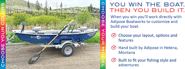 2026 Adipose Flow Drift Boatparked in front of a scenic mountain meadow