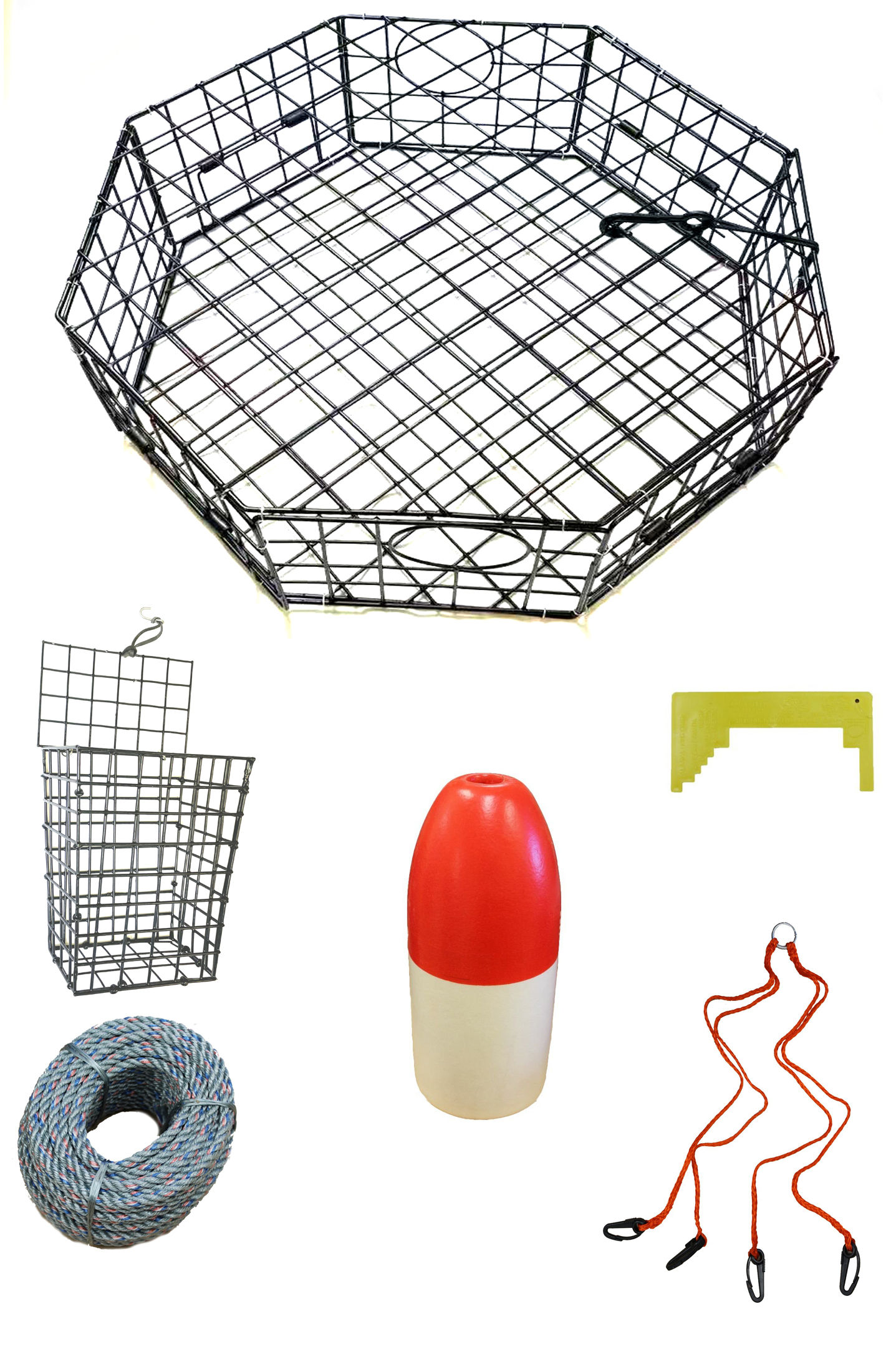 Kufa Sports 28" Vinyl Coated Octagon Crab Trap & Accessory Combo CT118+CQ192