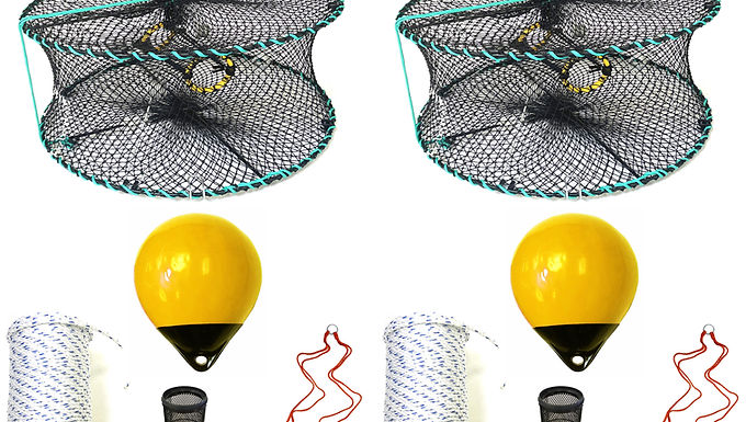 2-Pack 24" Foldable Prawn  Mesh Size:1-1/8" & Accessories (PRN58+PHSH38Y)x2