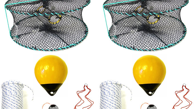 2-Pack 24" Foldable Prawn  Mesh Size:1-1/8" & Accessories (PRN58+PBSH30Y)x2