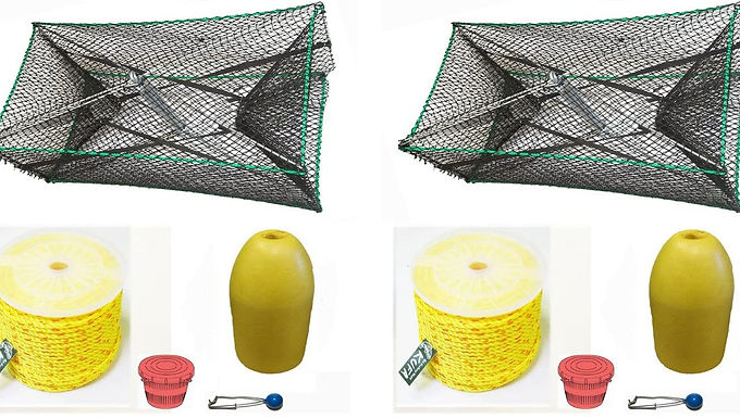 2-Pack Galvanized Steel Foldable Prawn Trap with Line & Floats Combo(S32+PAP1)x2
