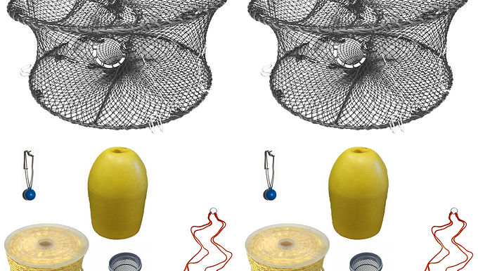 2-Pack 24" Foldable Prawn  Mesh Size:1-3/4" & Accessories (PRN59+PNP1+HA2)x2