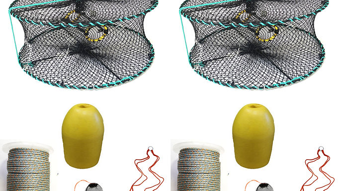 2-Pack 24" Foldable Prawn  Mesh Size:1-1/8" & Accessories (PRN58+PBLQH30Y)x2