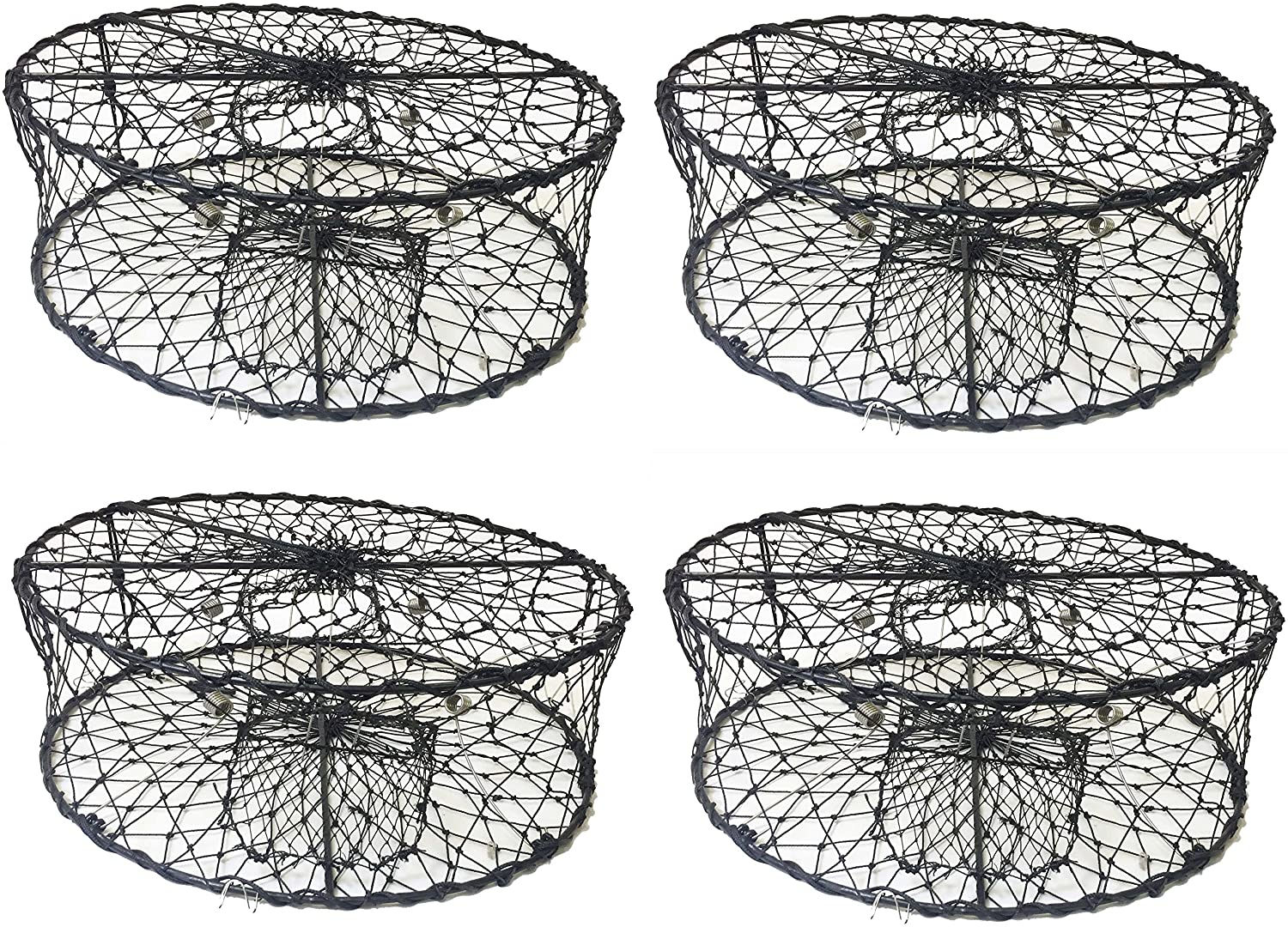4-Pack of Foldable Crab Trap 30"x10" with 3 Durable Stainless Steel Spring