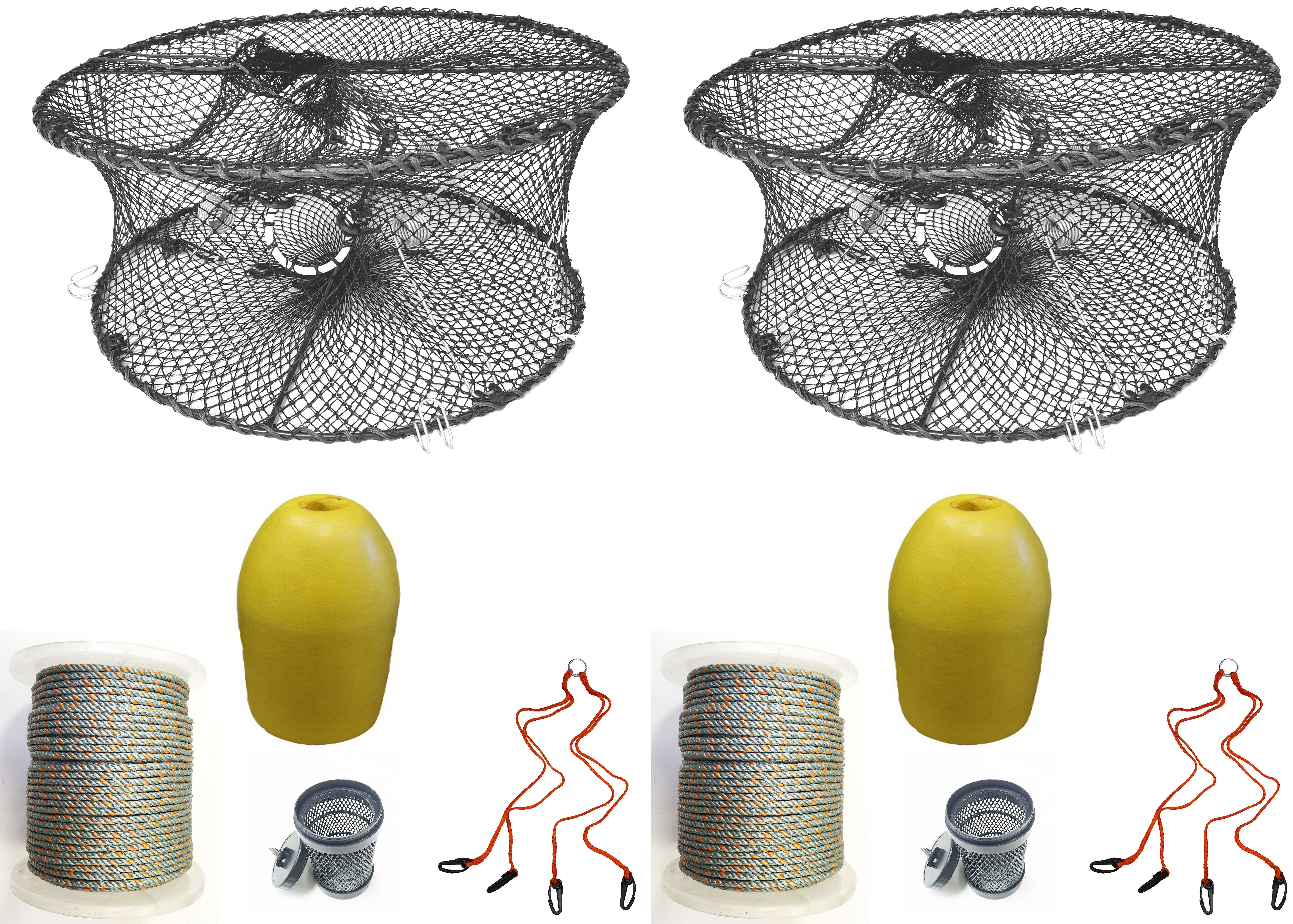 2-Pack 24" Foldable Prawn Mesh Size:1-3/4" & Accessories (PRN59+PHLH3)x2