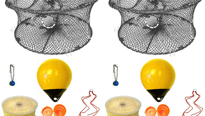 2-Pack 24" Foldable Prawn  Mesh Size:1-3/4" & Accessories (PRN59+PAP38Y+HA2)X2