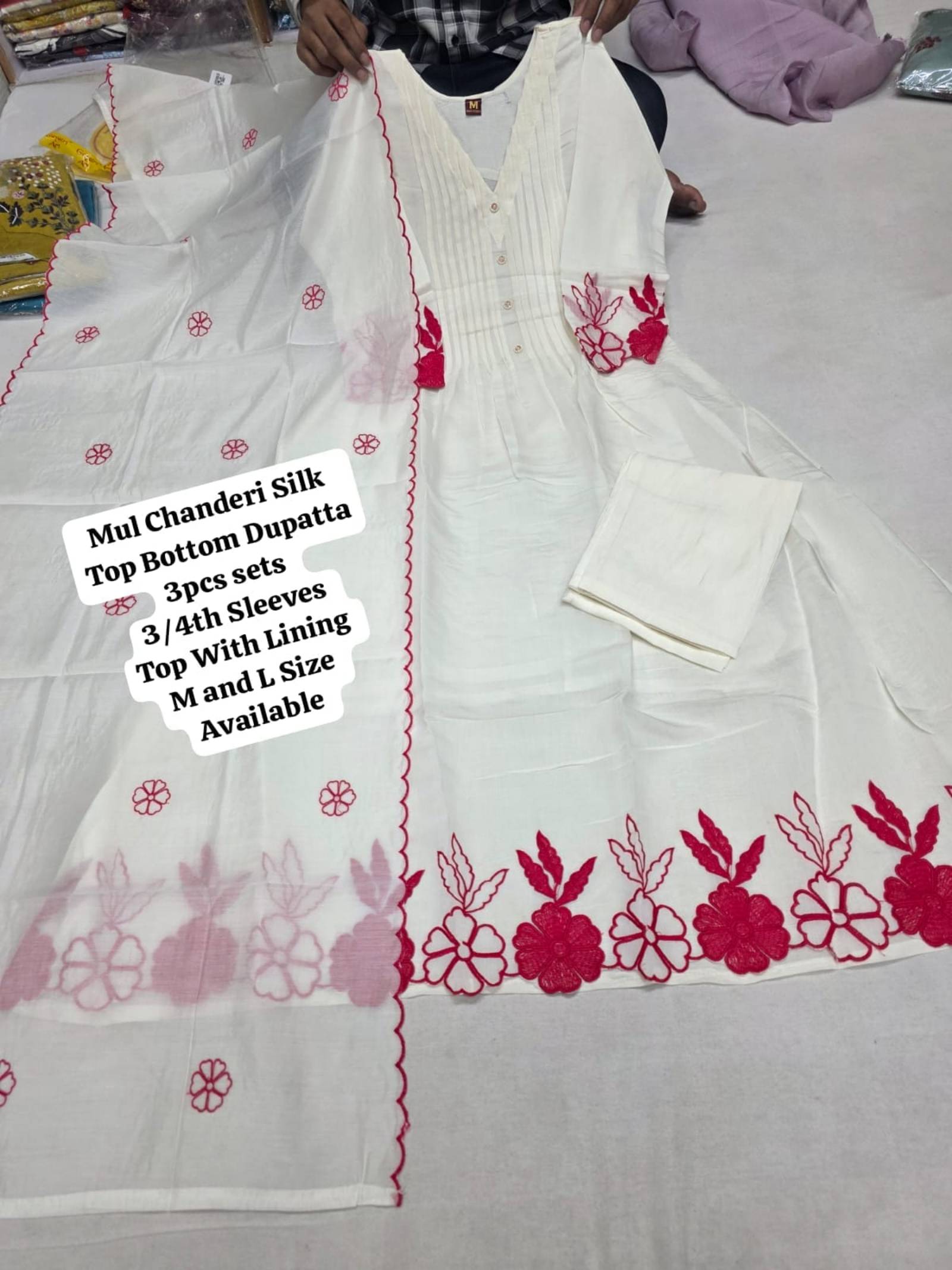 Mul Chanderi Silk 3-Piece Kurta Pant Dupatta Set