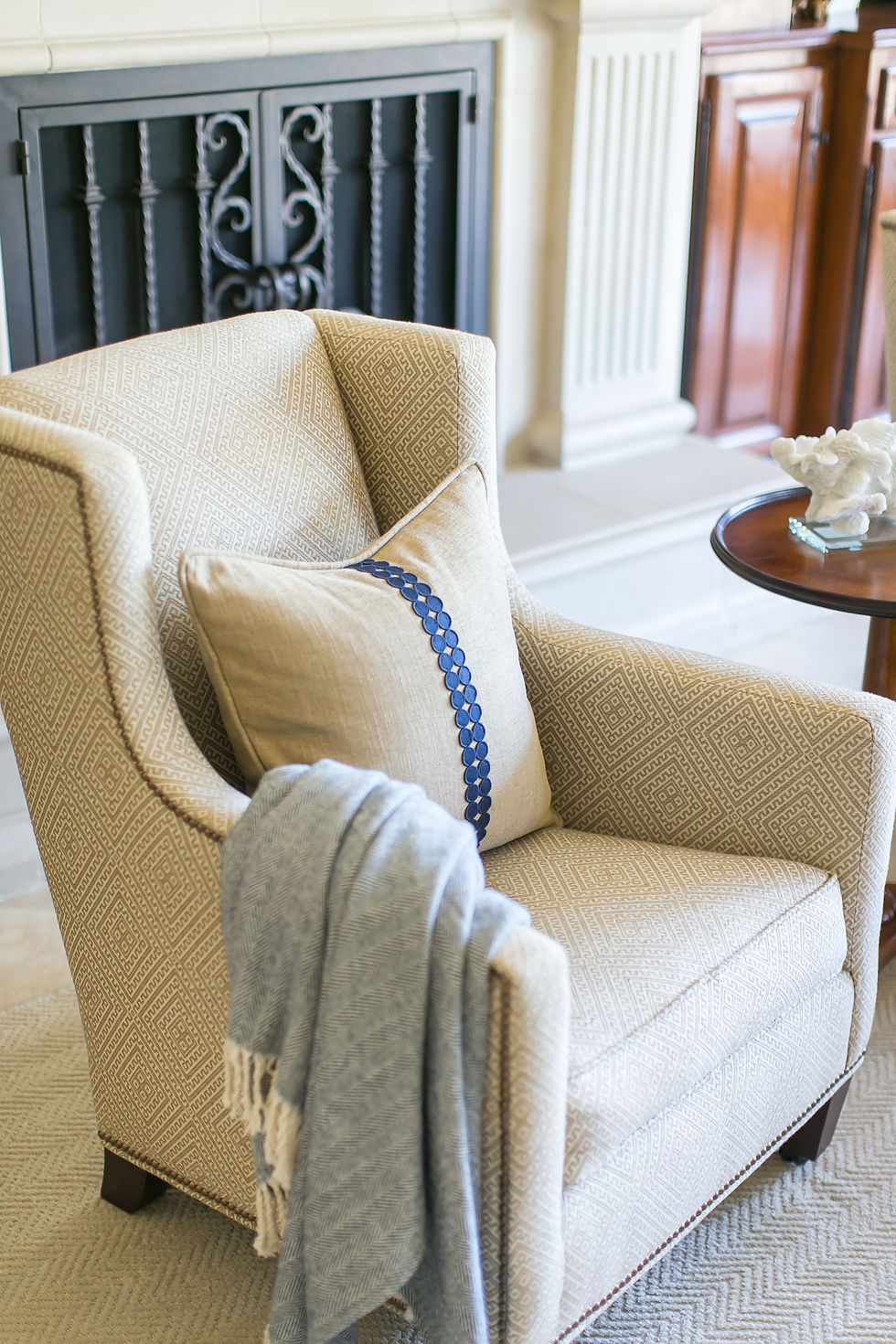 Lee Jofa fabric on wingback chair