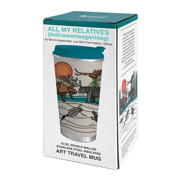 Thumbnail: All My Relatives (Indinawemaaganidag) by Storm Angeconeb Art Travel Mug