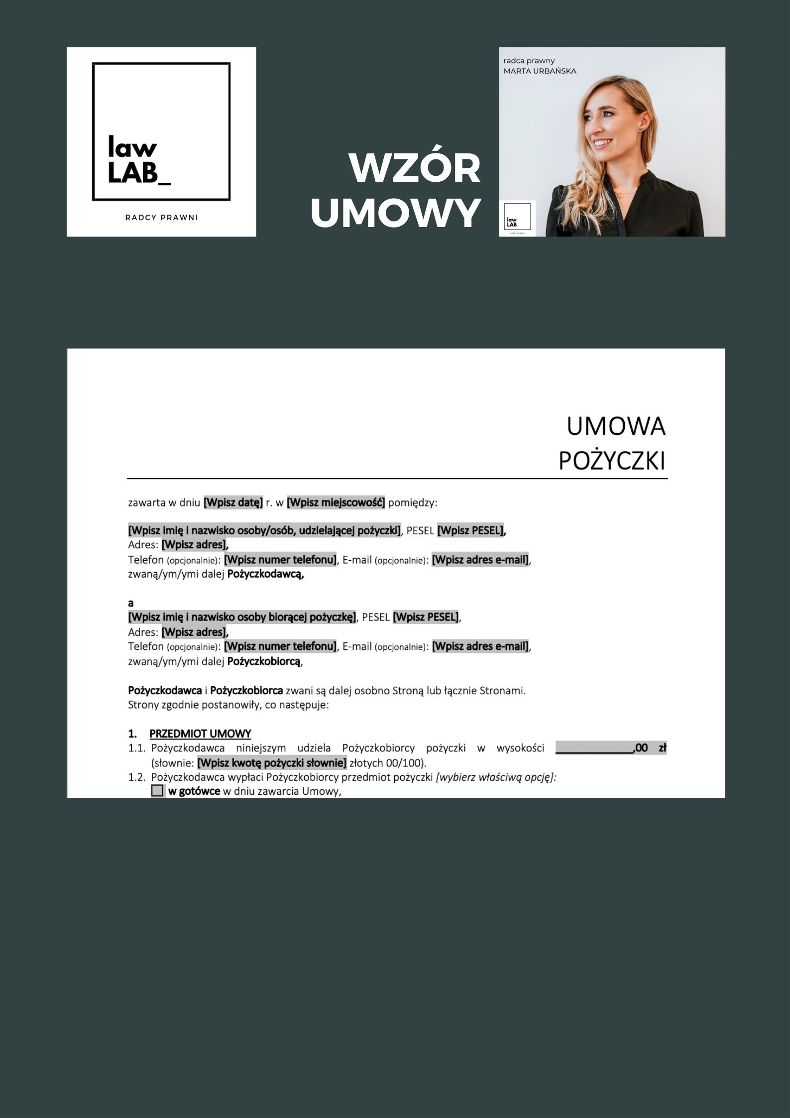 UMOWA | Umowa pożyczki (osoby niespokrewnione lub dalsza rodzina)
