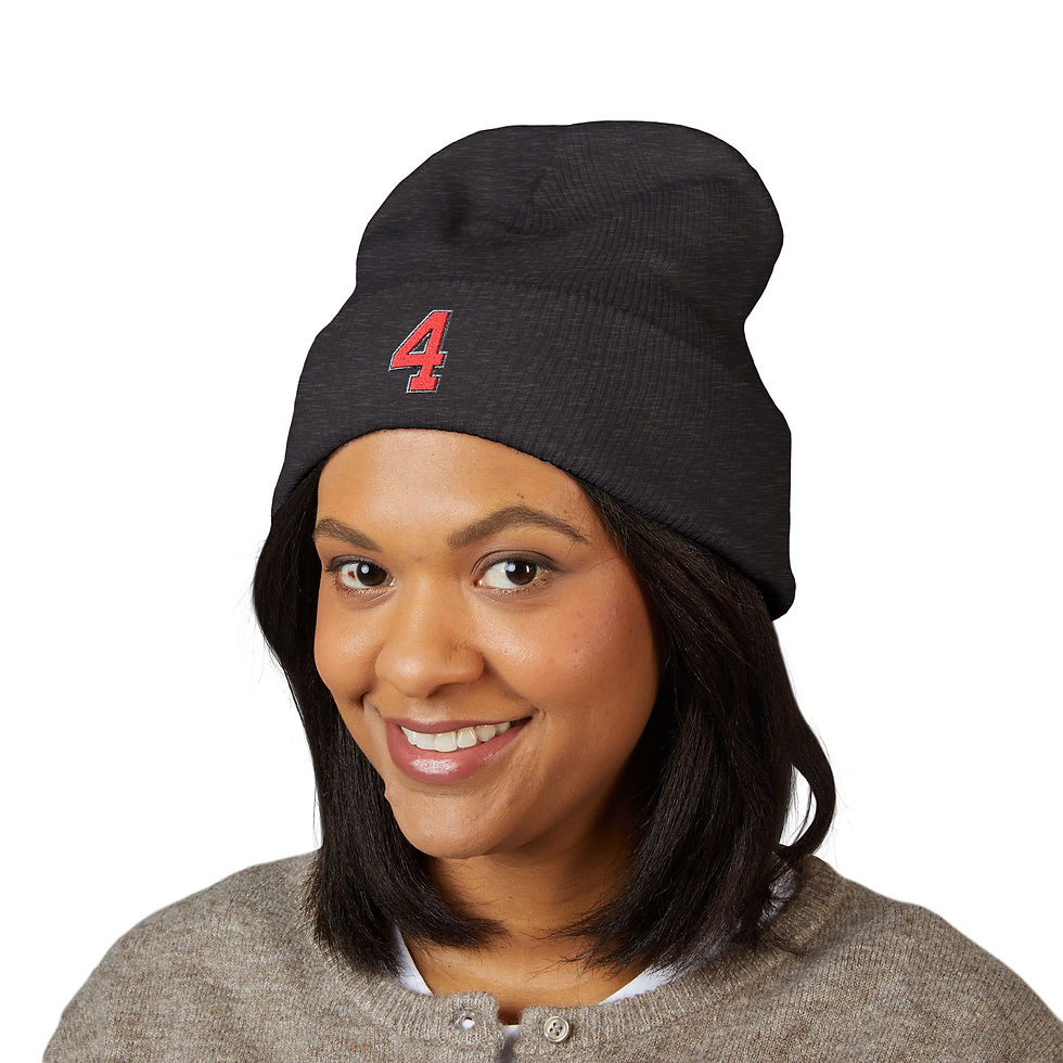 Thumbnail: Jeremiah 4 Embroidered '4' Classic Cuffed Beanie – Minimal Knit Winter Hat
