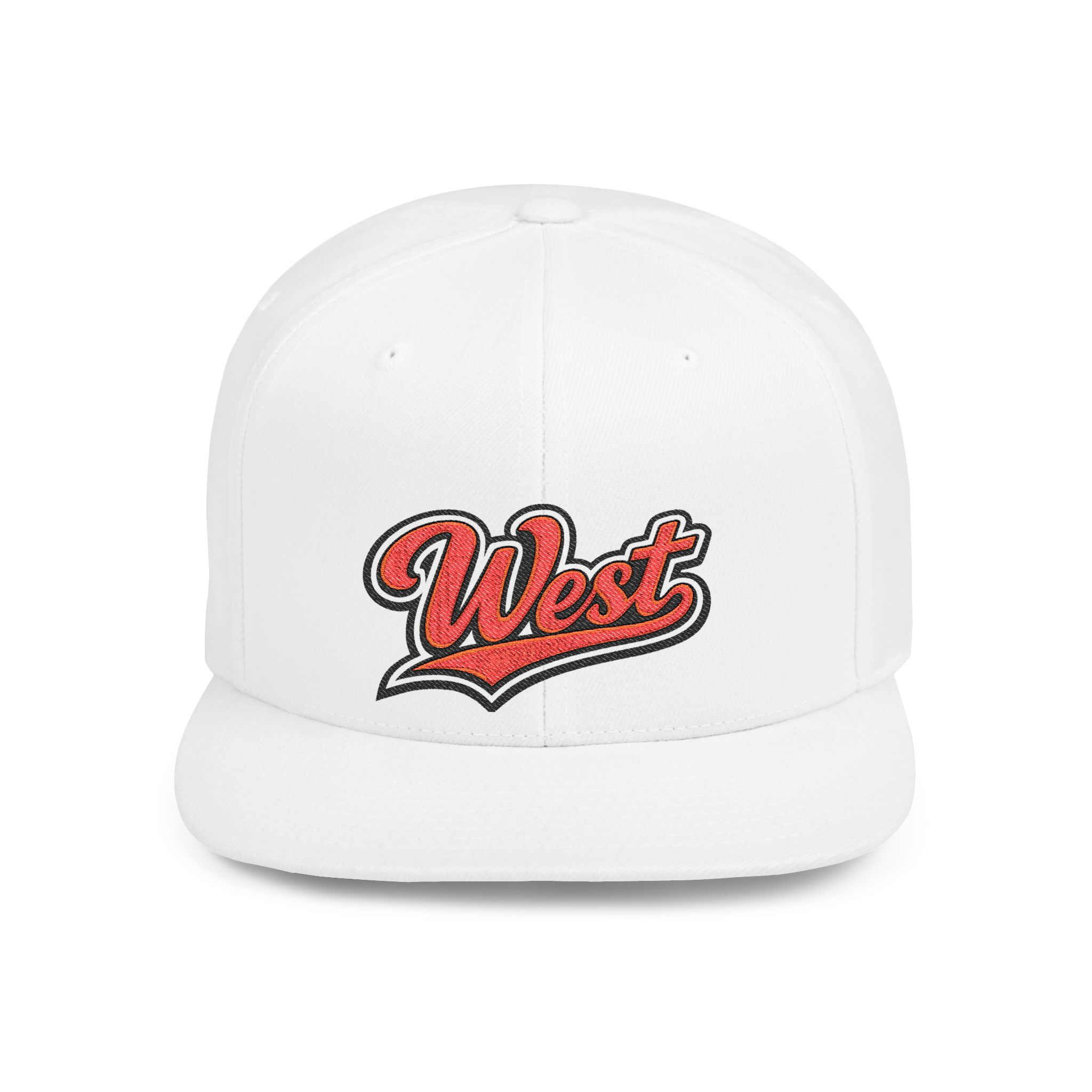 Snapback Hat - 'West' Vintage Script Flat Bill Cap