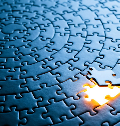 Circular puzzle with one glowing missing piece being placed, symbolizing precision and completeness.