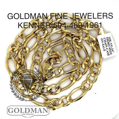 10K YELLOW GOLD 24INCH AND 9MM FIGARO LINK CHAIN Goldman Fine