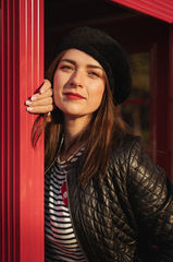 French Inspired Female Portrait in red beret in Sydney with red phone booth