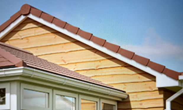 Gable end of a home, showing the edge of the roofline