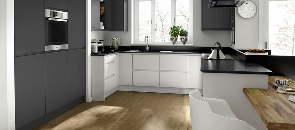 modern kitchen space with dark and light units