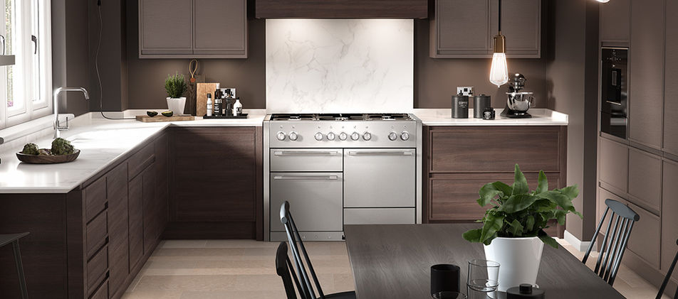 kitchen in muted brown and white theme