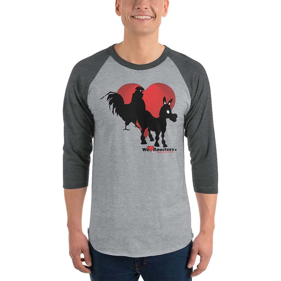 Men's 3/4 sleeve raglan shirt-Rooster on Donkey