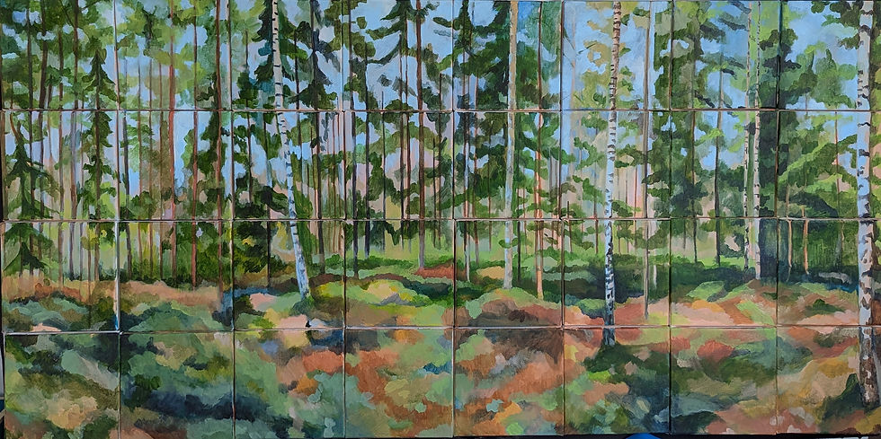 Progress painting (not finished)- 8 columns of 4 canvases each- inspiration for this exploration in framing. 