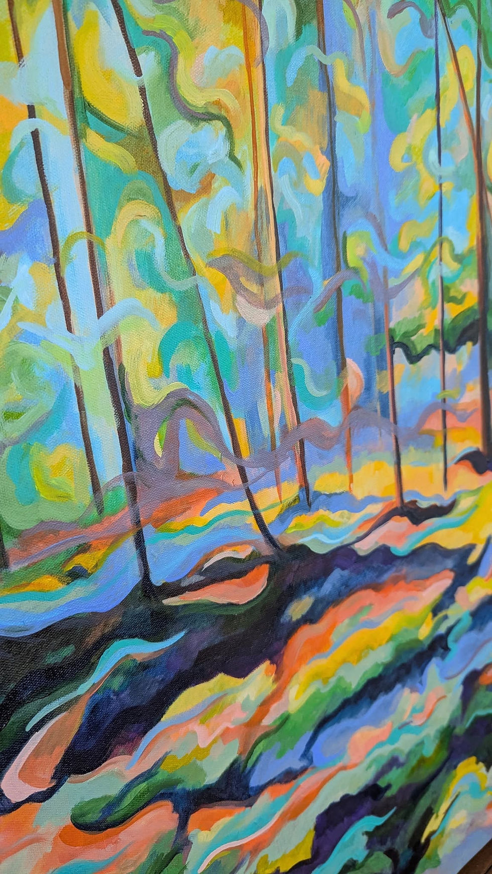 mid-way through the touch up process, exploring marks of different sizes and shapes with color combinations