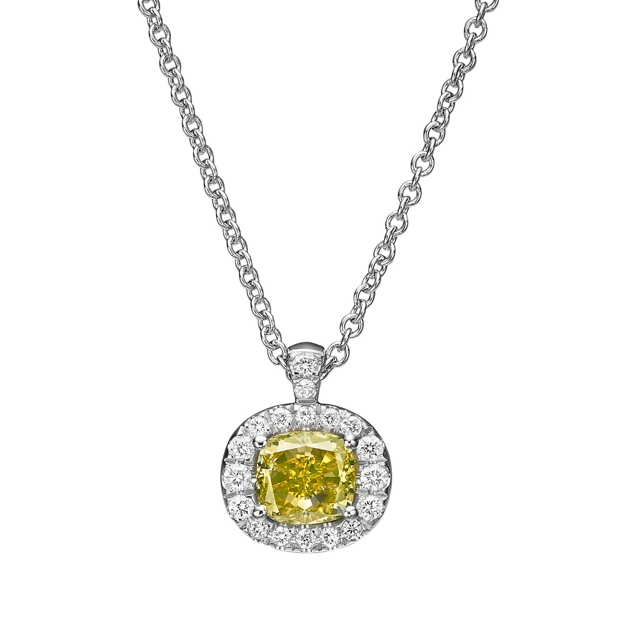 תליון יהלום צהוב פנסי - 18K זהב לבן S. Schnitzer