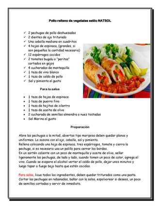 Pollo relleno de vegetales