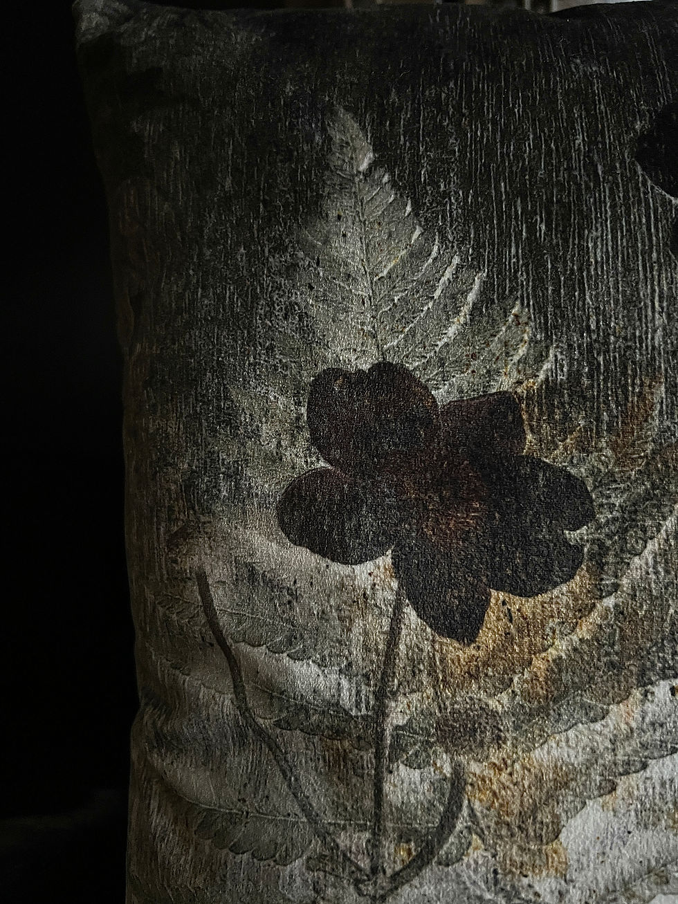 Thumbnail: Anemone flowers and grey background of fern leaves soft velvet cushion