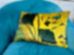 Ginkgo leaves and bluey green butterfly on a yellow background velvet cushion