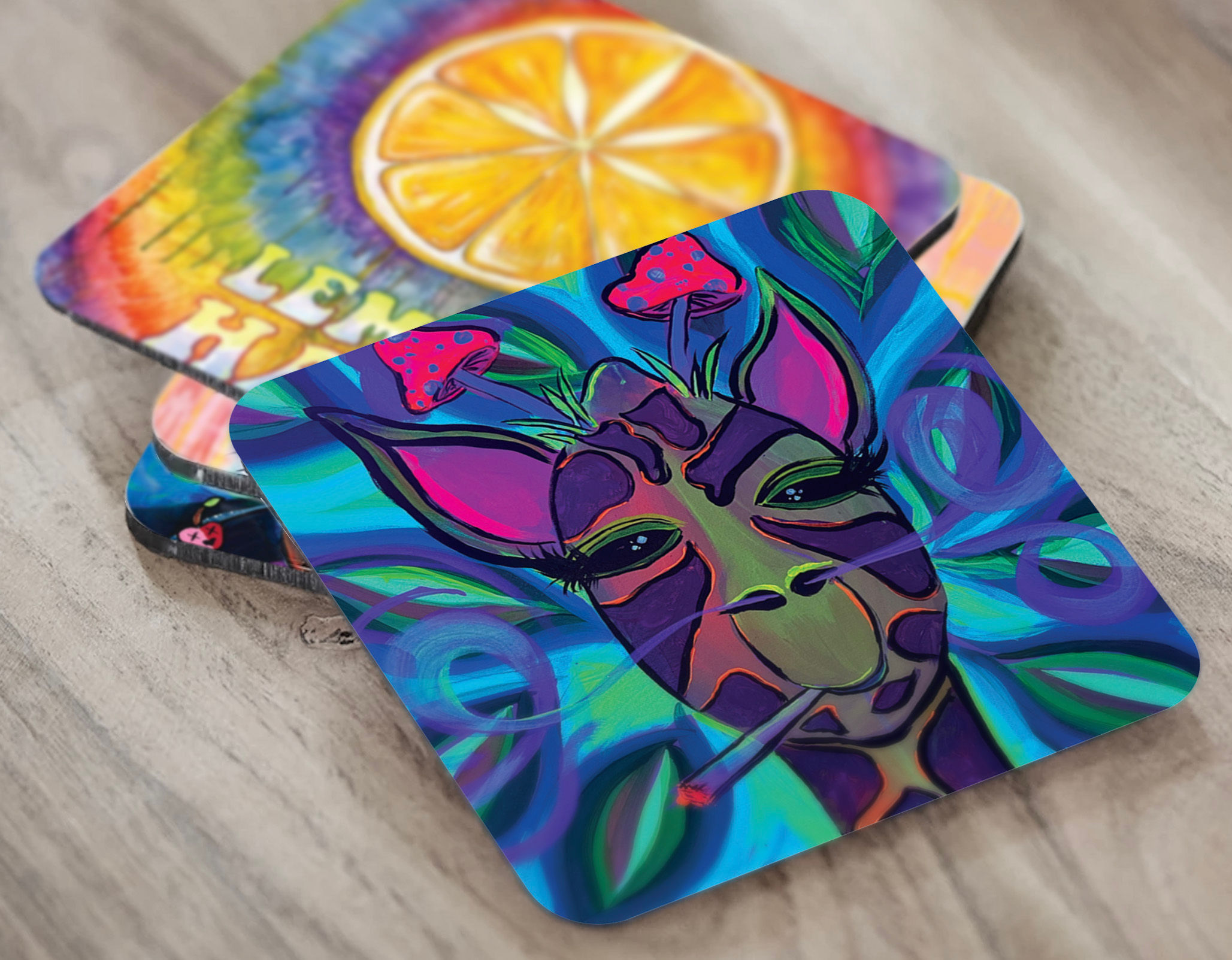 Giraffe Print Cork Back 4x4in Square Coaster - Giselle