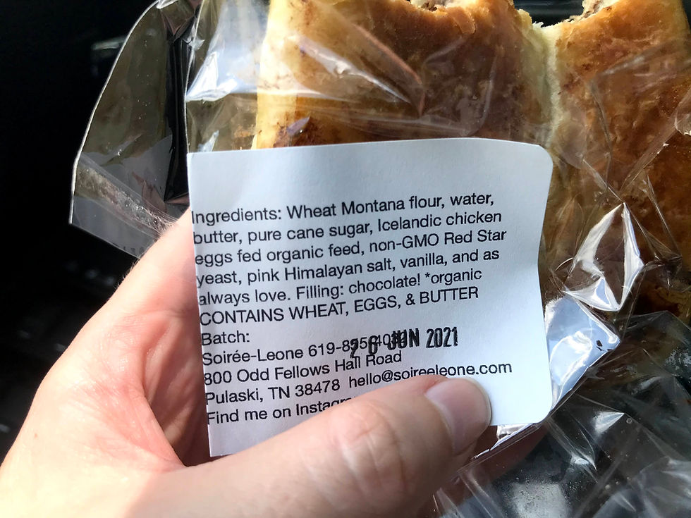 Ingredient list for chocolate croissant purchased at Henry Horton Farmers Artisan Market